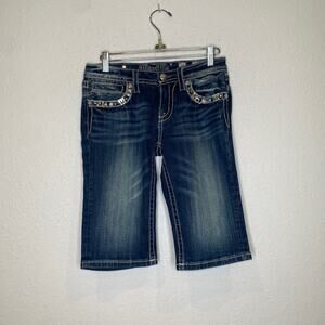 Miss Me Girls Dark Blue Wash Bermuda Shorts Embellished EUC Sz 16 Girls